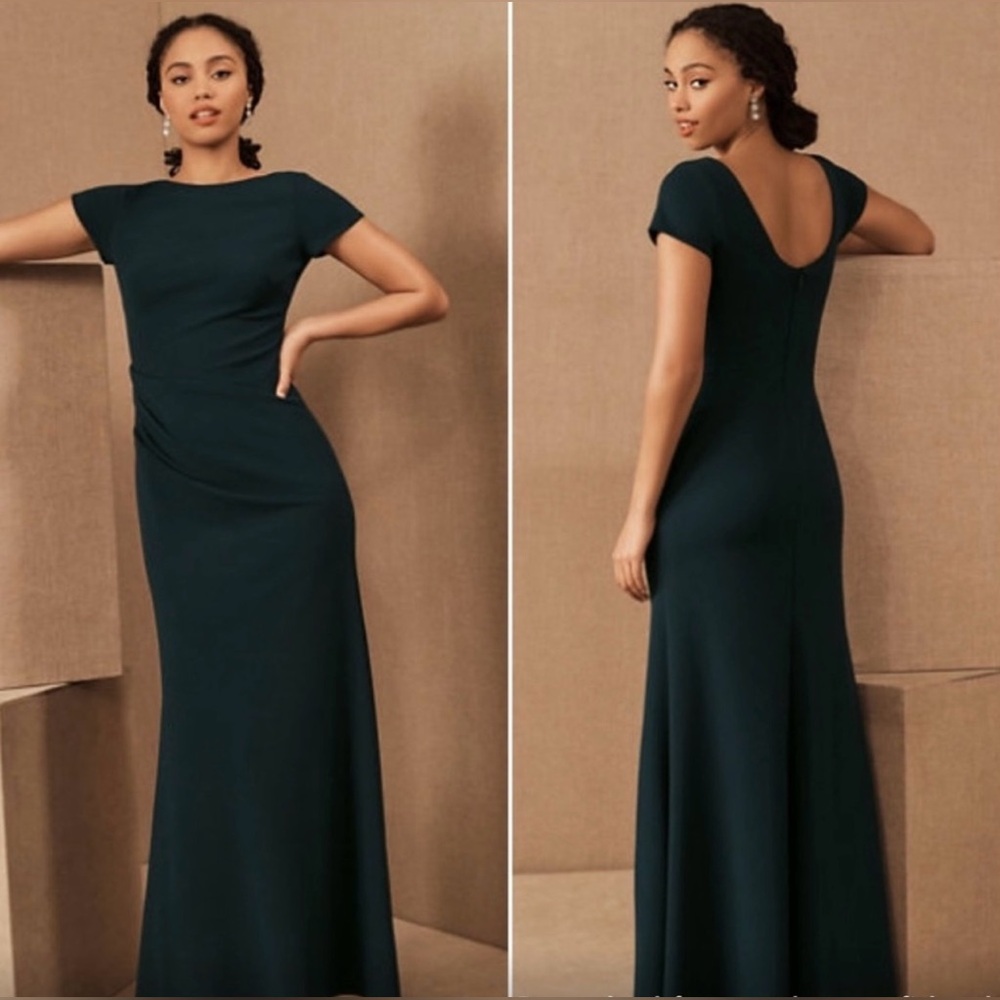 BHLDN Dark Green Cap Sleeve Gown